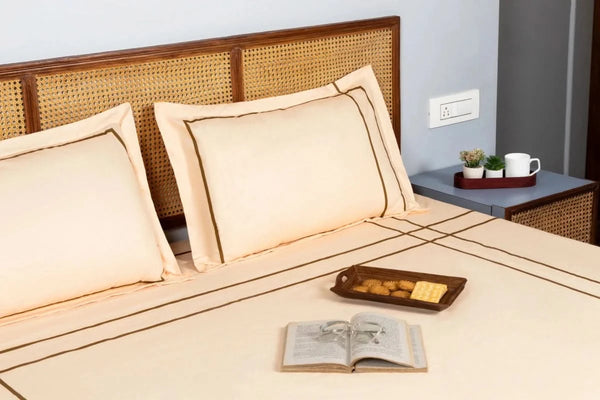 Harbour Hush Lines Bedding Set – Beige - 100% Cotton 400 TC - snoozypanda