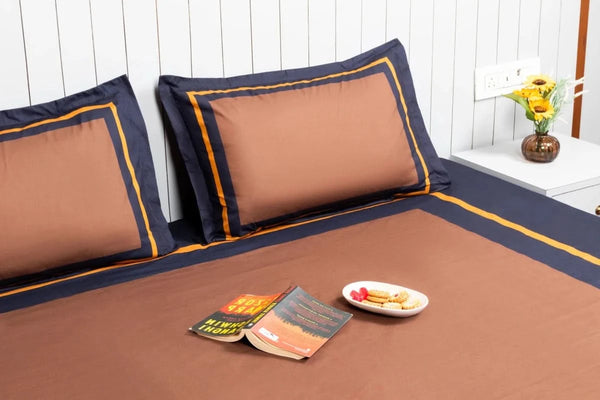 Evening Hug Frame Bedding Set - Deep Blue - 100% Cotton 400 TC - snoozypanda