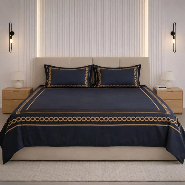 Night Lace Retreat Bedding Set - Deep Black - 100% Cotton 400 TC - snoozypanda