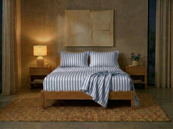 Havana Stripe Bleu – premium 400TC Aswan Fabric bedding by Snoozy Panda