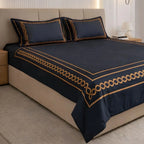 Night Lace Retreat Bedding Set - Deep Black - 100% Cotton 400 TC - snoozypanda