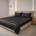 Night Lace Retreat Bedding Set - Deep Black - 100% Cotton 400 TC - snoozypanda