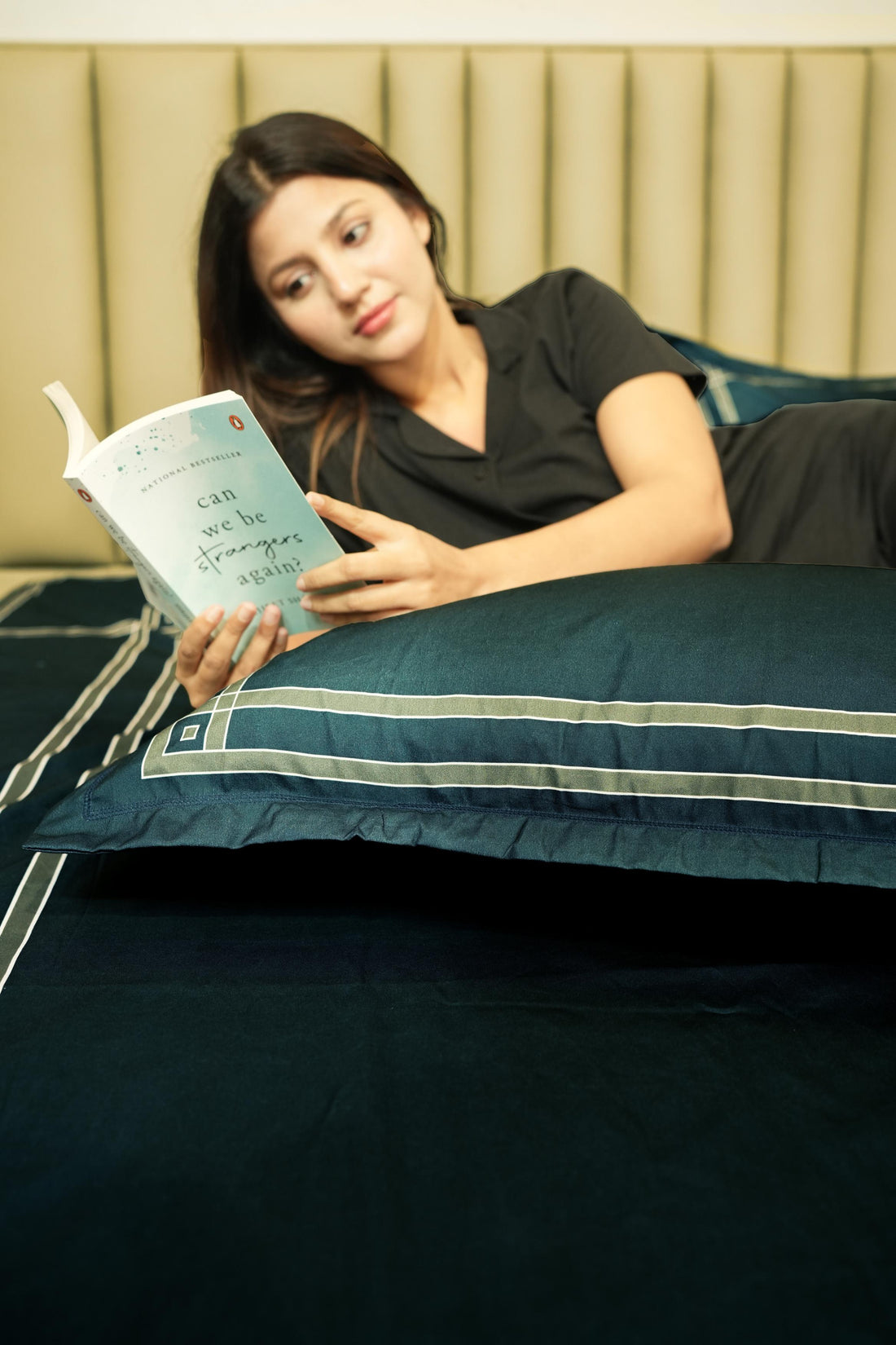 Gentle Grid Nest Bedding Set - Dark Teal - 400 TC Cotton