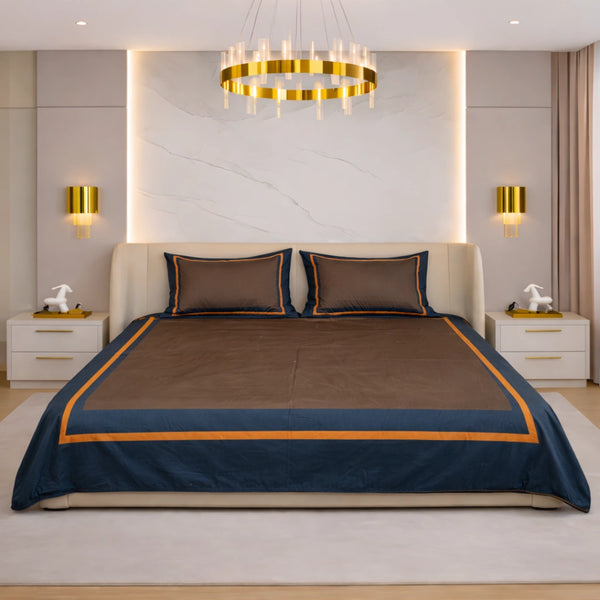 Evening Hug Frame Bedding Set - Deep Blue - 400 TC Cotton