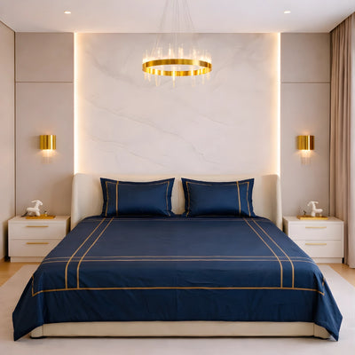 Harbour Hush Lines Bedding Set - Deep Blue - 400 TC Cotton