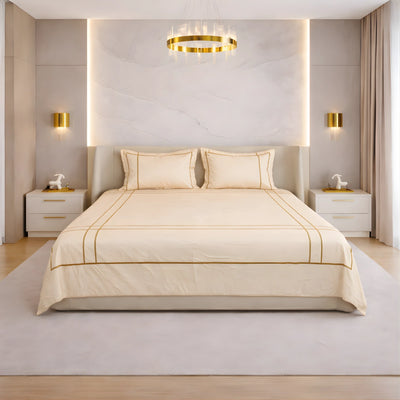 Harbour Hush Lines Bedding Set – Beige - 400 TC Cotton