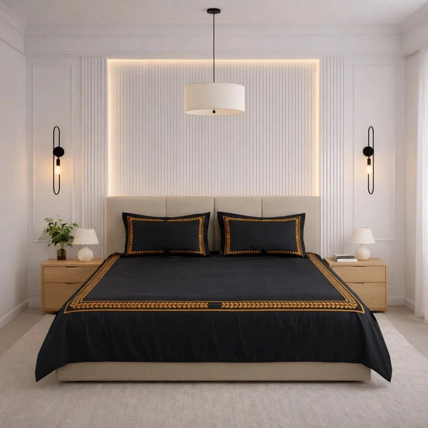 Seren Crest Cuddle Bedding Set - Deep Black - 100% Cotton 400 TC - snoozypanda