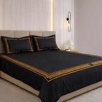 Seren Crest Cuddle Bedding Set - Deep Black - 100% Cotton 400 TC - snoozypanda