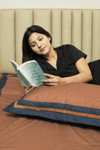 Evening Hug Frame Bedding Set - Deep Blue - 100% Cotton 400 TC - snoozypanda