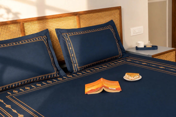 Celeste Charm Cradle Bedding Set - Deep Blue - 100% Cotton 400 TC - snoozypanda