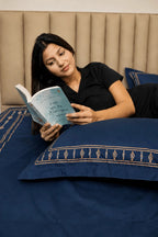 Celeste Charm Cradle Bedding Set - Deep Blue - 100% Cotton 400 TC - snoozypanda