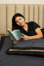 Evening Hug Frame Bedding Set - Charcoal Black - 100% Cotton 400 TC - snoozypanda