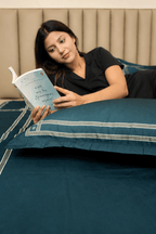 Gentle Grid Nest Bedding Set - Dark Teal - 100% Cotton 400 TC - snoozypanda