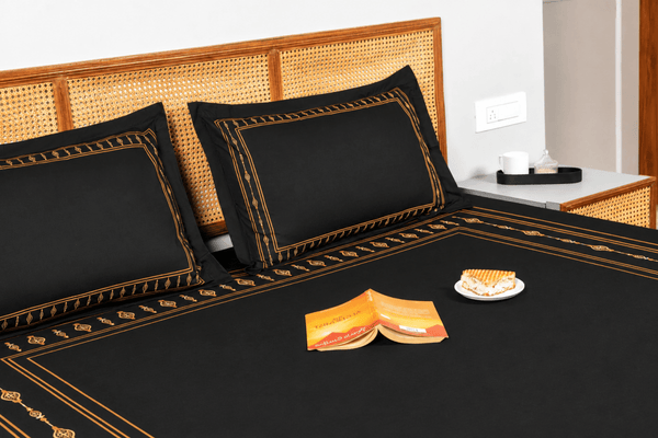 Celeste Charm Cradle Bedding Set - Black - 100% Cotton 400 TC - snoozypanda