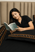 Celeste Charm Cradle Bedding Set - Black - 100% Cotton 400 TC - snoozypanda