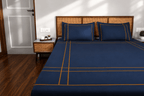 Harbour Hush Lines Bedding Set - Deep Blue - 100% Cotton 400 TC - snoozypanda