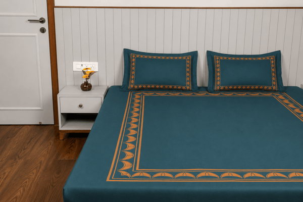 Calm Bloom Cocoon Bedding Set – Teal - 100% Cotton 400 TC - snoozypanda