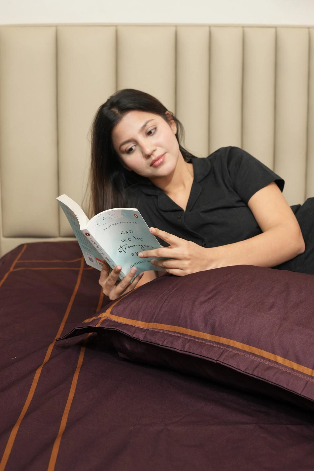 Harbour Hush Lines Bedding Set - Maroon - 400 TC Cotton