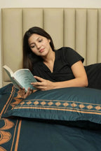 Calm Bloom Cocoon Bedding Set – Teal - 100% Cotton 400 TC - snoozypanda
