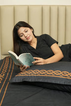 Night Lace Retreat Bedding Set - Deep Black - 100% Cotton 400 TC - snoozypanda