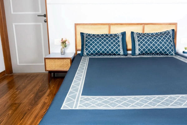 Cloudline Cozy Cross Bedding Set - Deep Blue - 100% Cotton 400 TC - snoozypanda