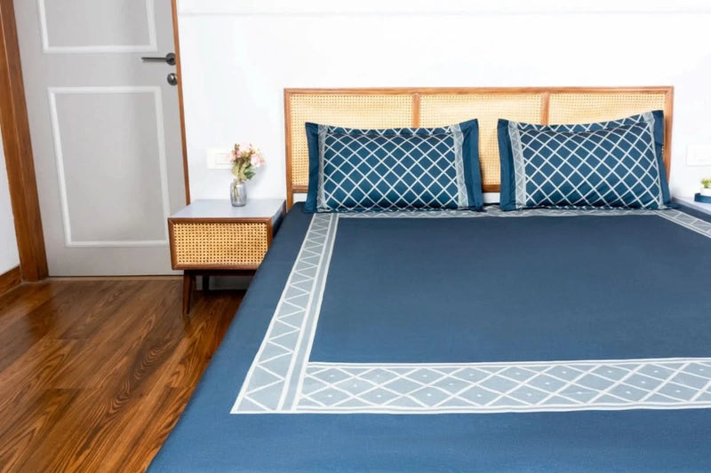 Cloudline Cozy Cross Bedding Set - Deep Blue - 100% Cotton 400 TC