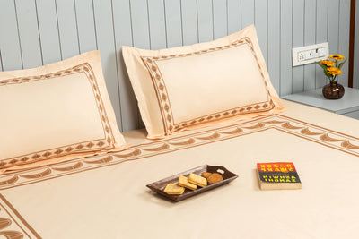 Calm Bloom Cocoon Bedding Set - Beige - 100% Cotton 400 TC