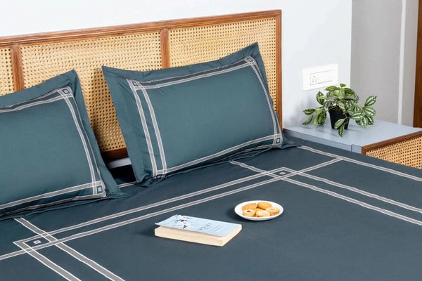 Gentle Grid Nest Bedding Set - Dark Teal - 100% Cotton 400 TC - snoozypanda