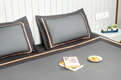 Evening Hug Frame Bedding Set - Charcoal Black - 100% Cotton 400 TC