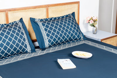 Cloudline Cozy Cross Bedding Set - Deep Blue - 100% Cotton 400 TC