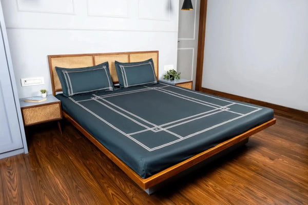Gentle Grid Nest Bedding Set - Dark Teal - 100% Cotton 400 TC - snoozypanda