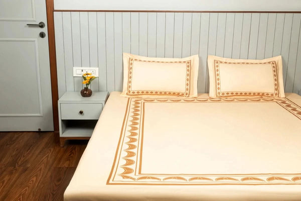 Calm Bloom Cocoon Bedding Set - Beige - 100% Cotton 400 TC - snoozypanda