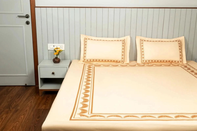 Calm Bloom Cocoon Bedding Set - Beige - 100% Cotton 400 TC