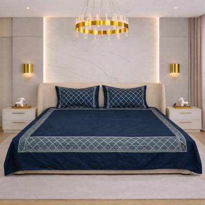 Cloudline Cozy Cross Bedding Set - Deep Blue - 400 TC Cotton