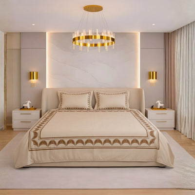 Calm Bloom Cocoon Bedding Set - Beige - 400 TC Cotton