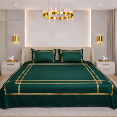 Gentle Grid Nest Bedding Set - Dark Green - 400 TC Cotton