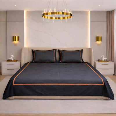 Evening Hug Frame Bedding Set - Charcoal Black - 400 TC Cotton