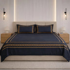 Night Lace Retreat Bedding Set - Deep Black - 100% Cotton 400 TC - snoozypanda