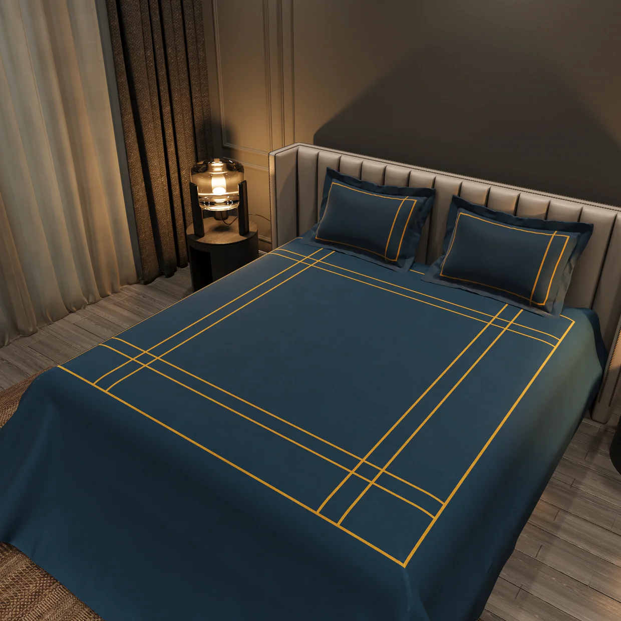 Harbour Hush Lines Bedding Set – Deep Blue