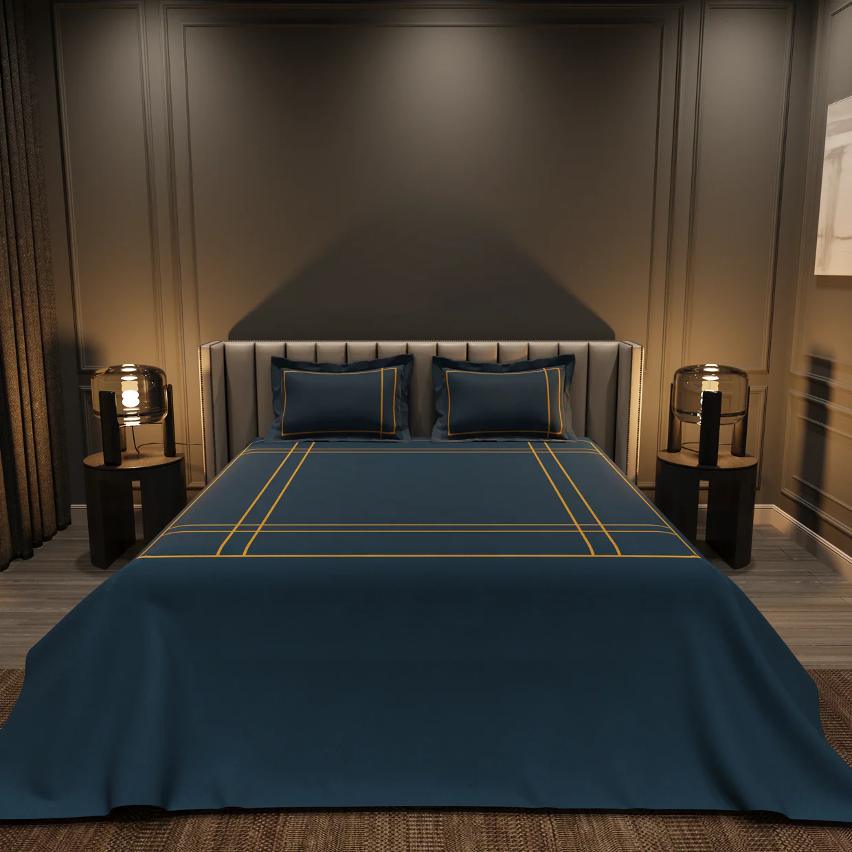 Harbour Hush Lines Bedding Set – Deep Blue