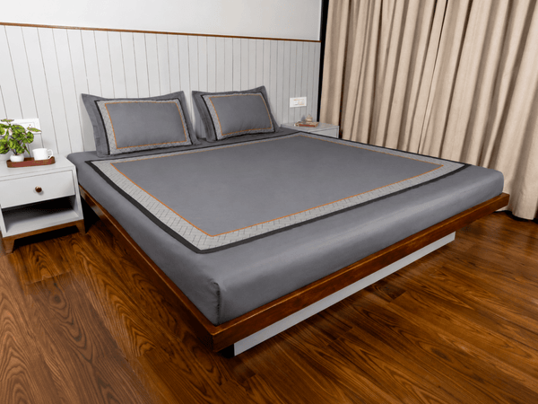 Midnight Serenity Lattice Bedding Set - Grey - 100% Cotton 400 TC - snoozypanda