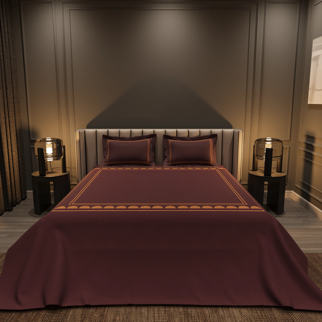 Amber Arc Haven Bedding Set - Maroon