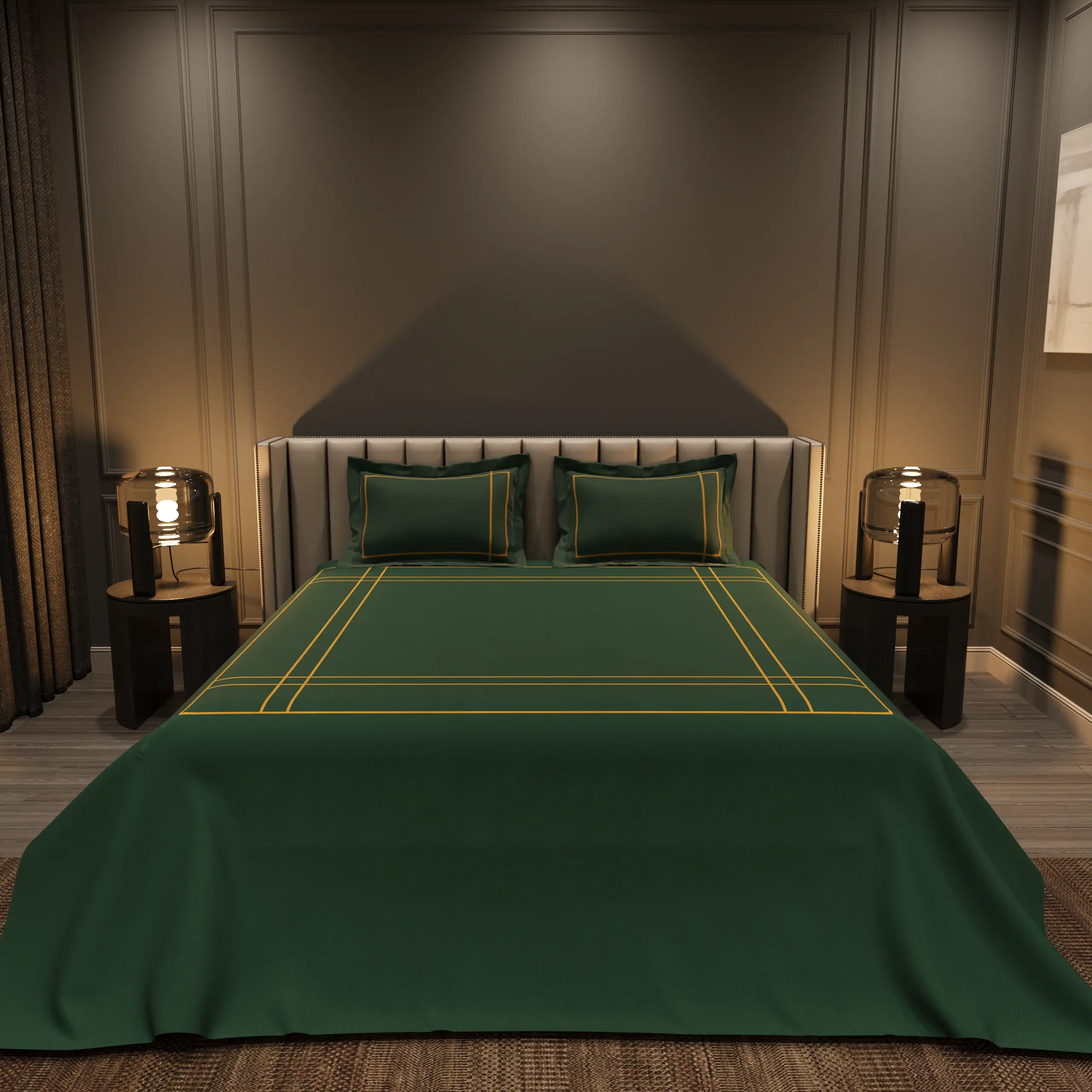 Harbour Hush Lines Bedding Set - Dark Green