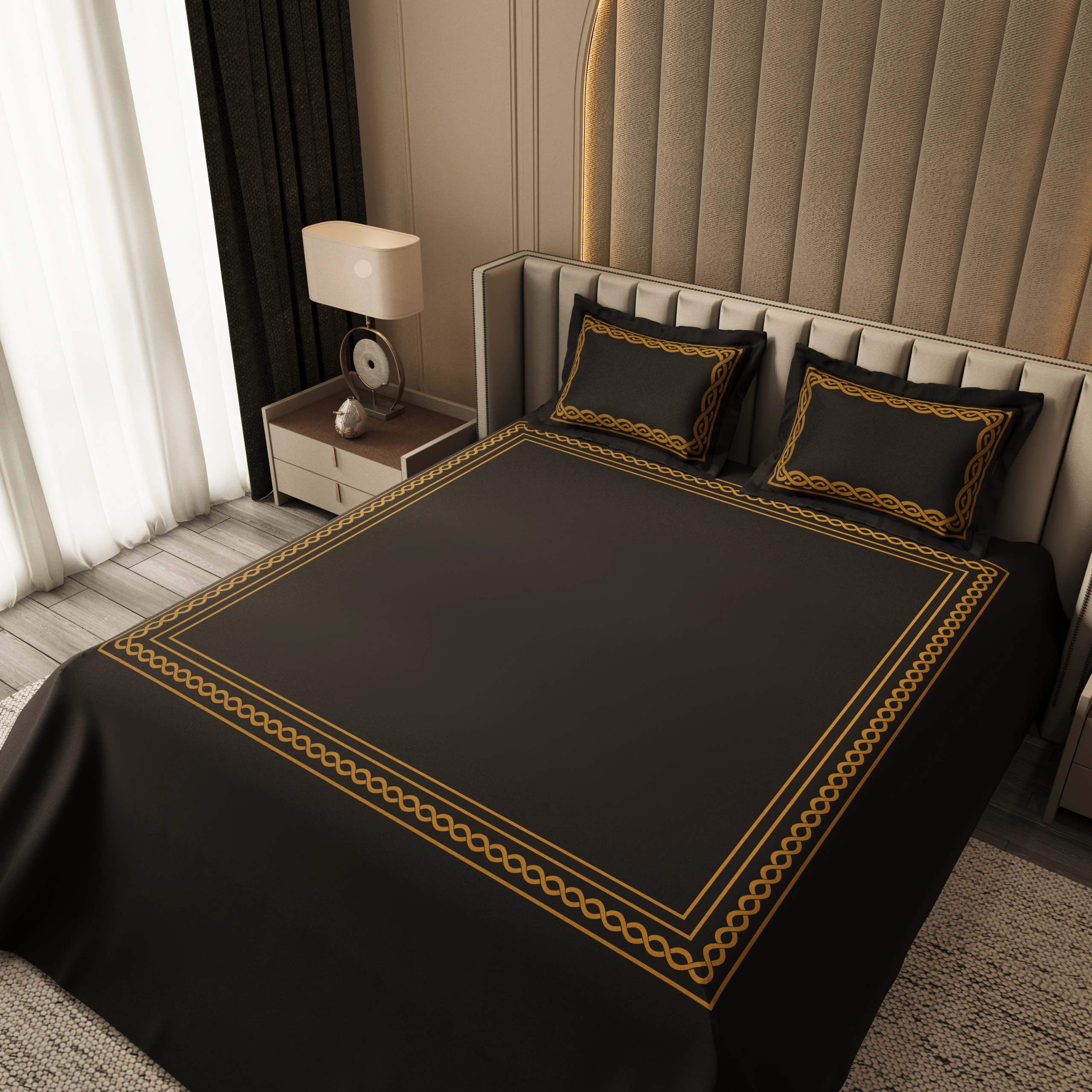 Night Lace Retreat Bedding Set - Deep Black