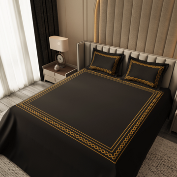 Night Lace Retreat Bedding Set - Deep Black