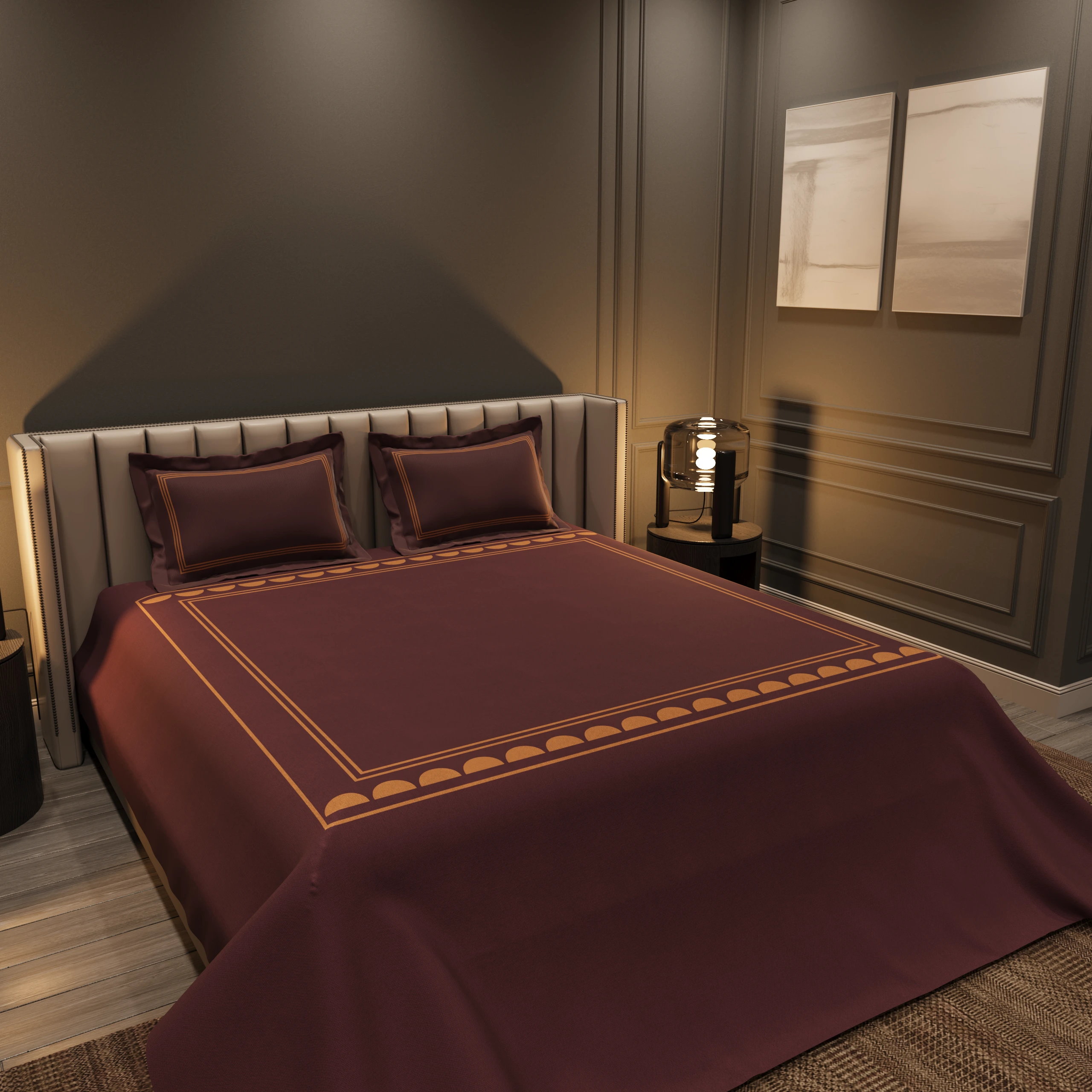 Amber Arc Haven Bedding Set - Maroon