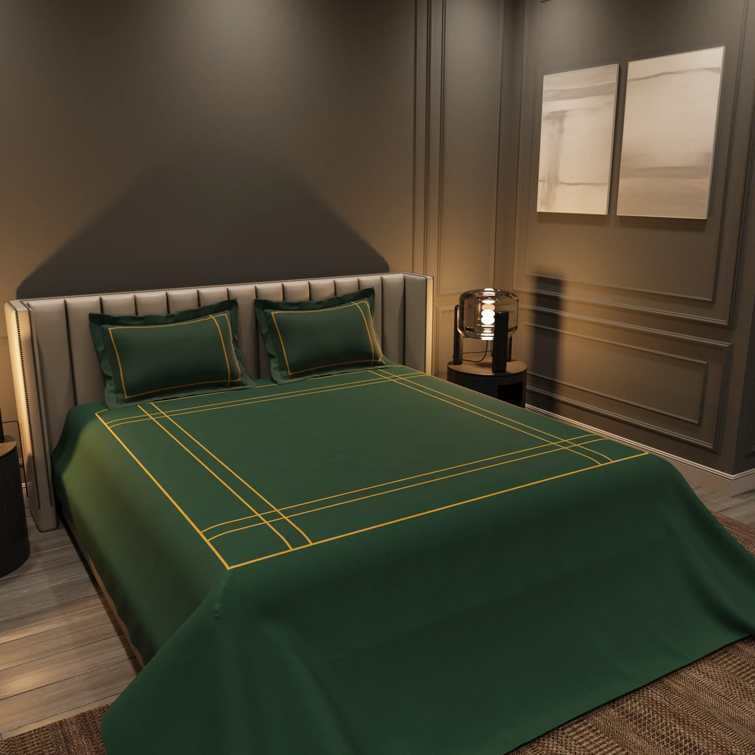 Harbour Hush Lines Bedding Set - Dark Green