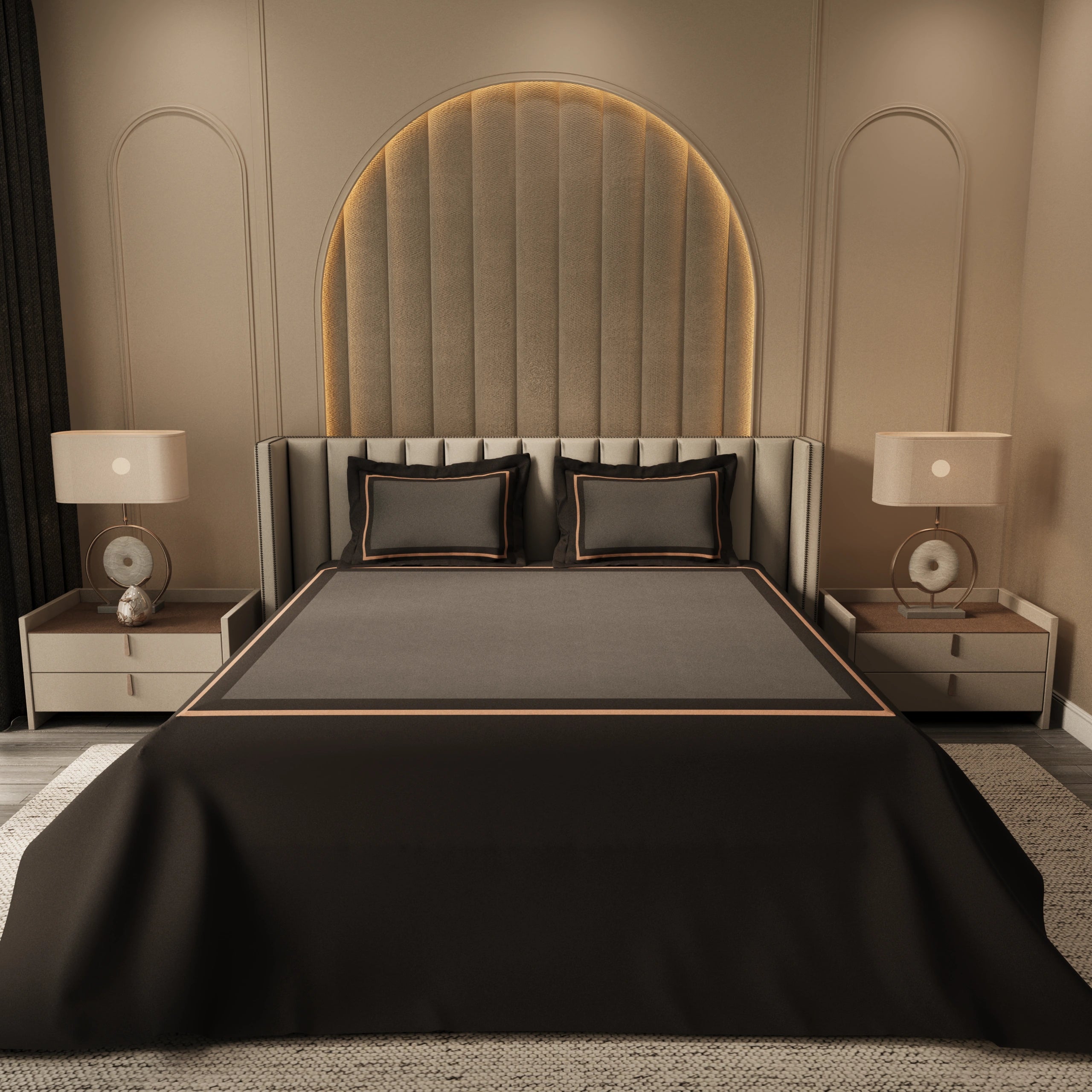 Evening Hug Frame Bedding Set - Charcoal Black