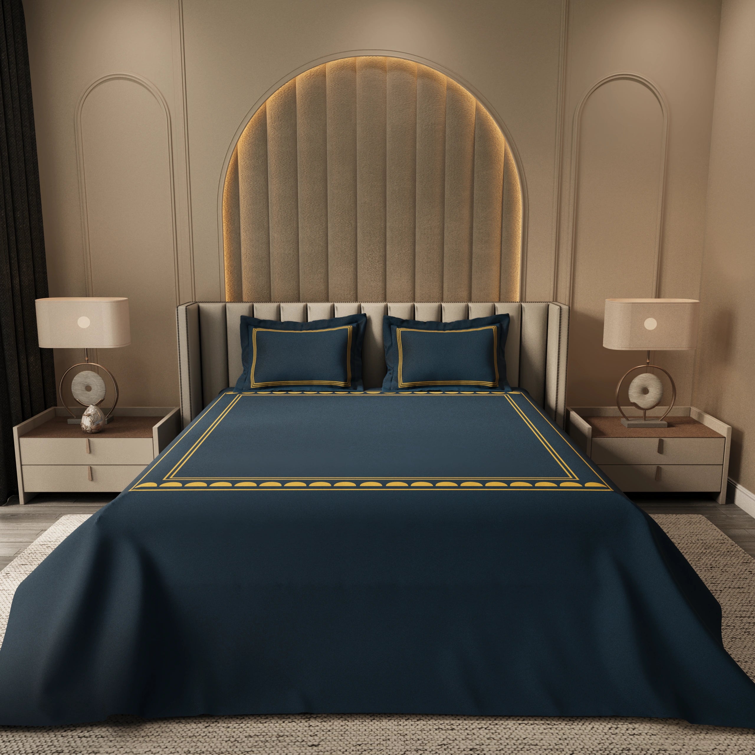 Amber Arc Haven Bedding Set - Deep Blue