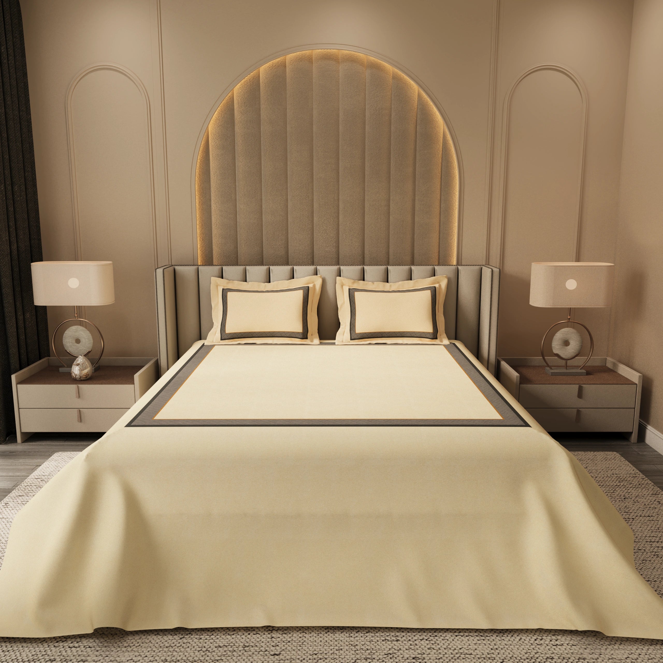 Midnight Serenity Lattice Bedding Set – Soft Beige